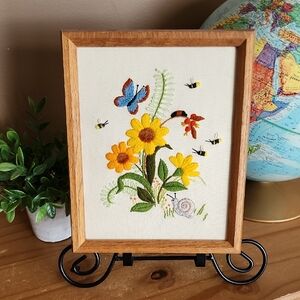 Floral Embroidered Wall Art with Butterflies